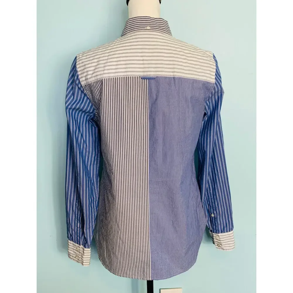 J. Crew Blue Mixed Stripe Cocktail Button Down Shirt Size 4